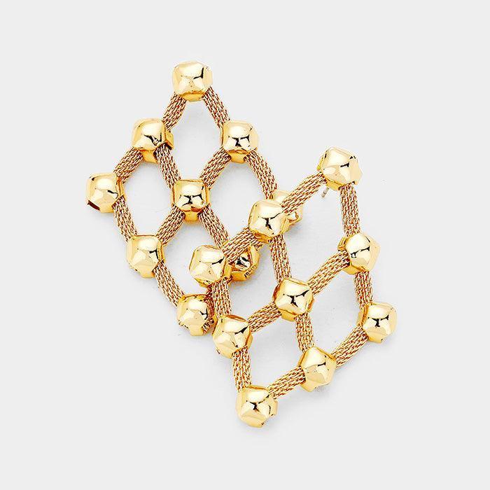 Gold Metal Ball Detail Net Earrings - Jewelry Store by Erik Rayo