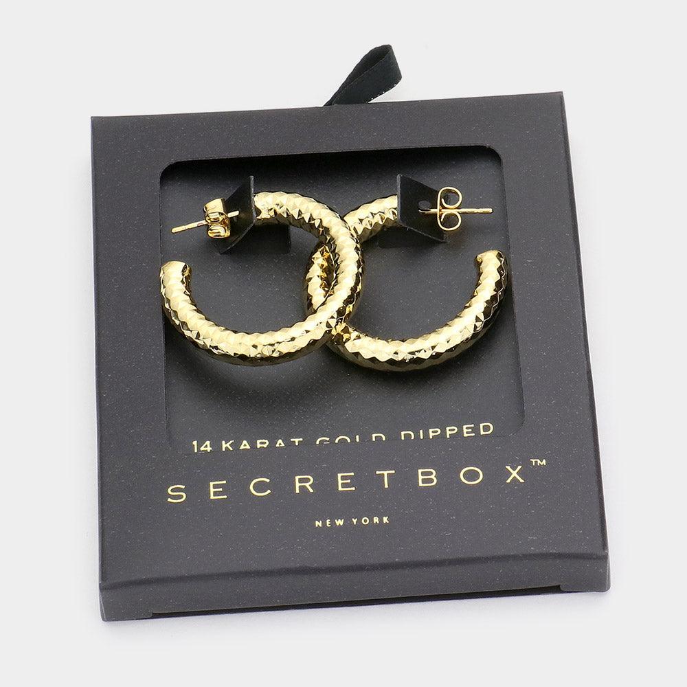 14K Gold Dipped Textured Metal Hoop Earrings