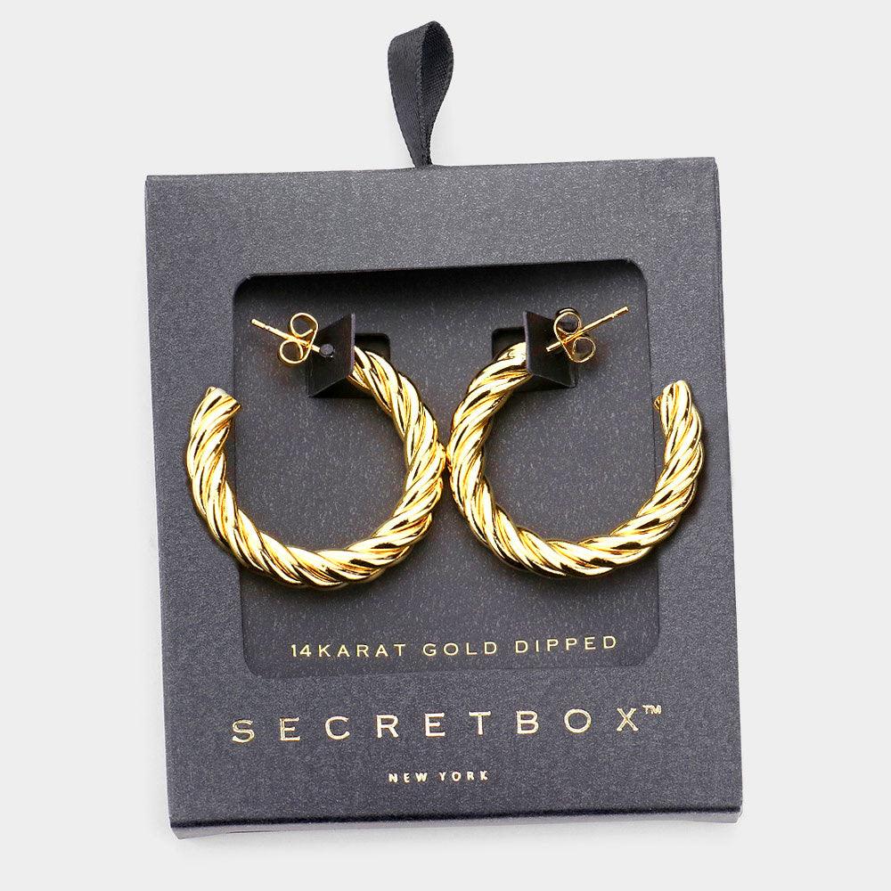 14K Gold Dipped Twisted Metal Hoop Earrings