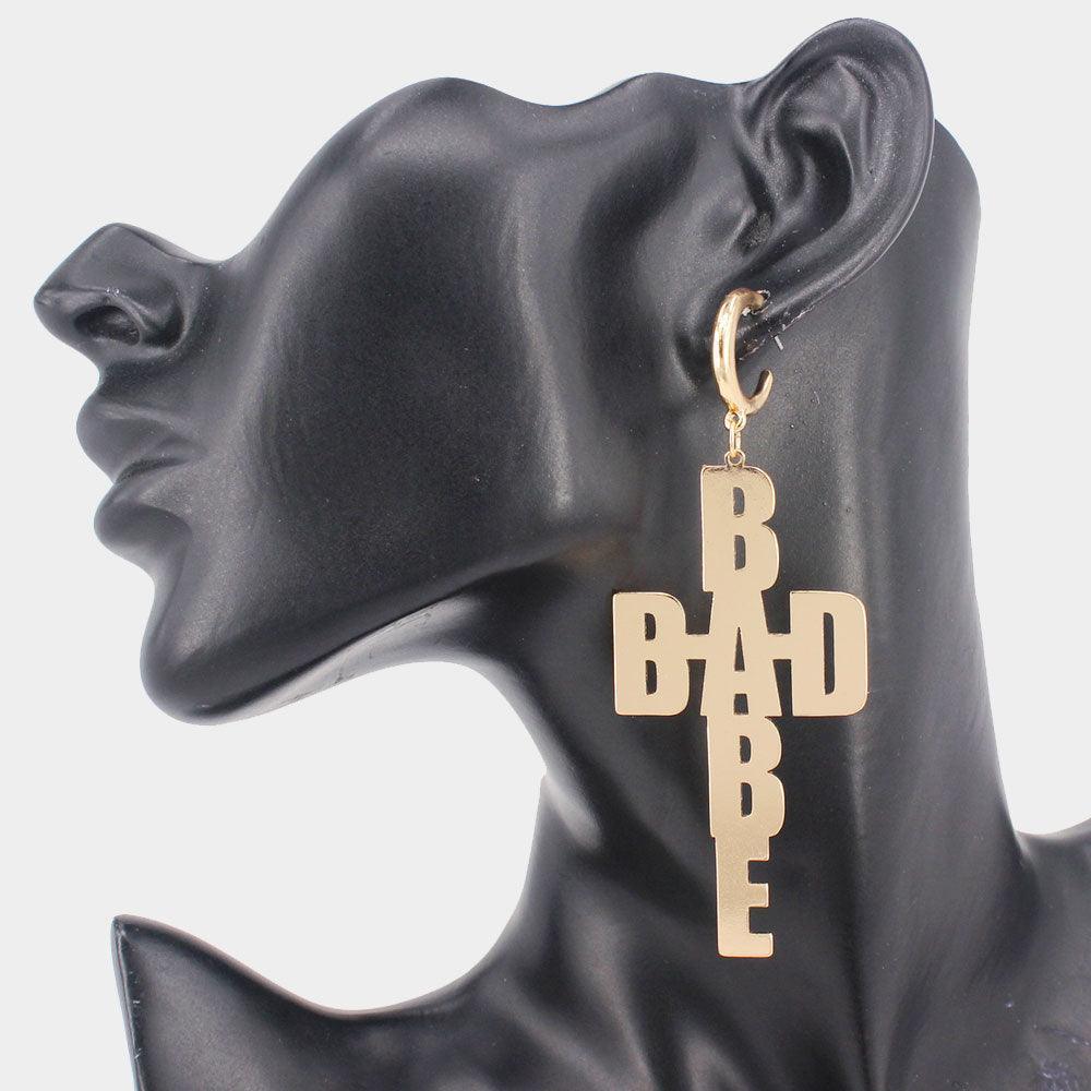 Gold BAD BABE Metal Message Dangle Earrings - Jewelry Store by Erik Rayo