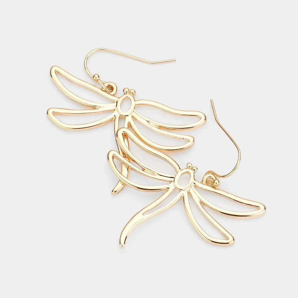 Gold Metal Cut Out Dragonfly Dangle Earrings - Jewelry Store by Erik Rayo