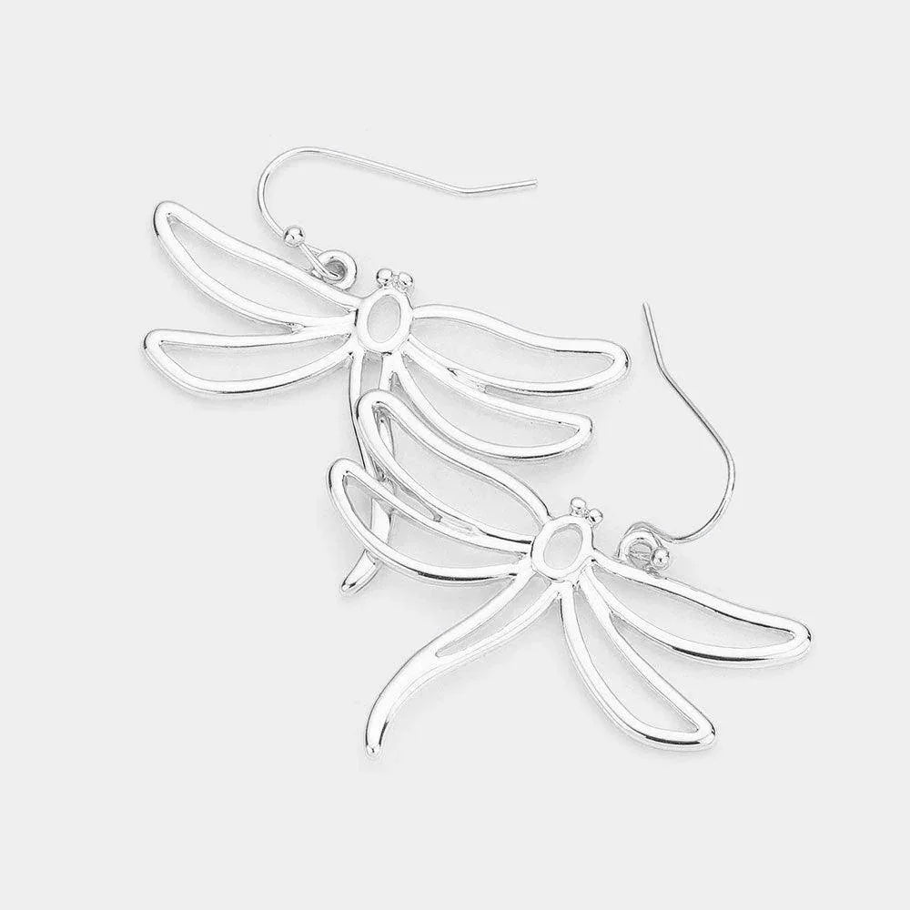 Silver Metal Cut Out Dragonfly Dangle Earrings - Jewelry Store by Erik Rayo