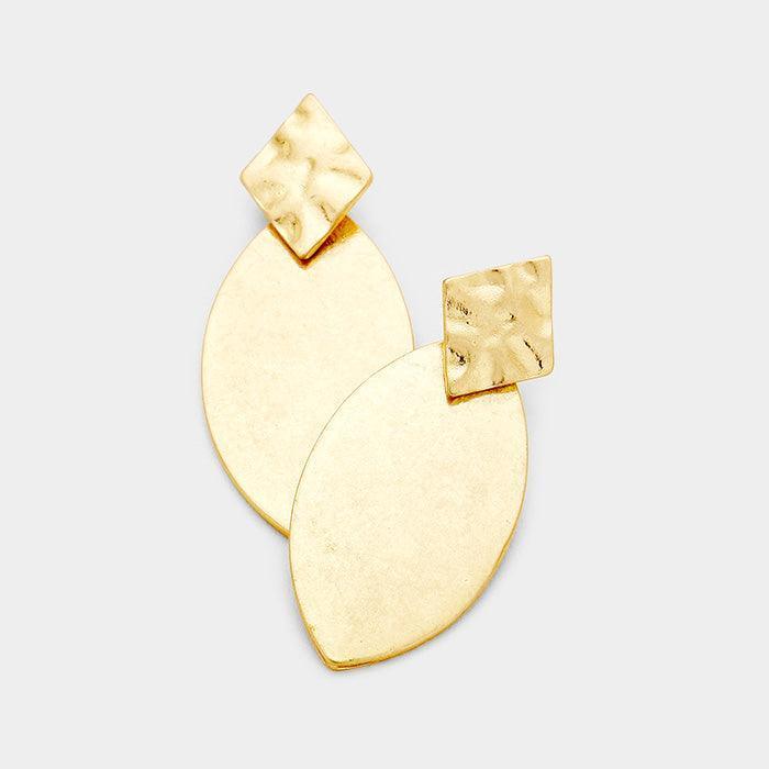 Gold Metal Oval Earrings