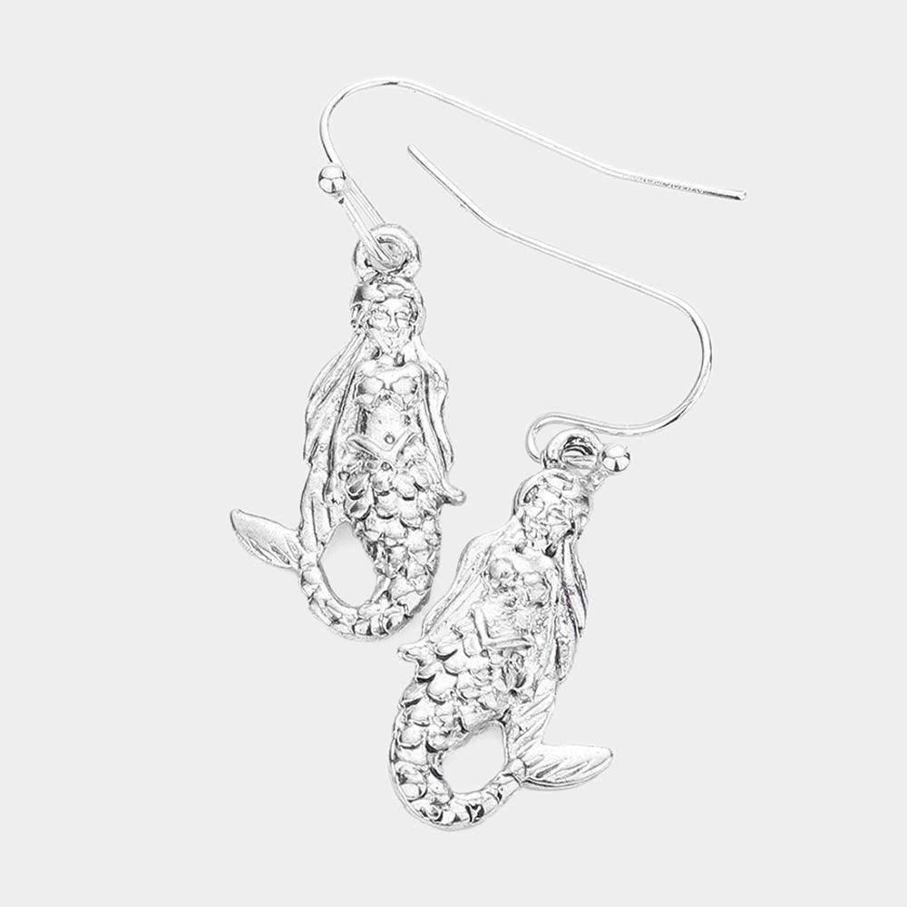 Silver Metal Mermaid Dangle Earrings