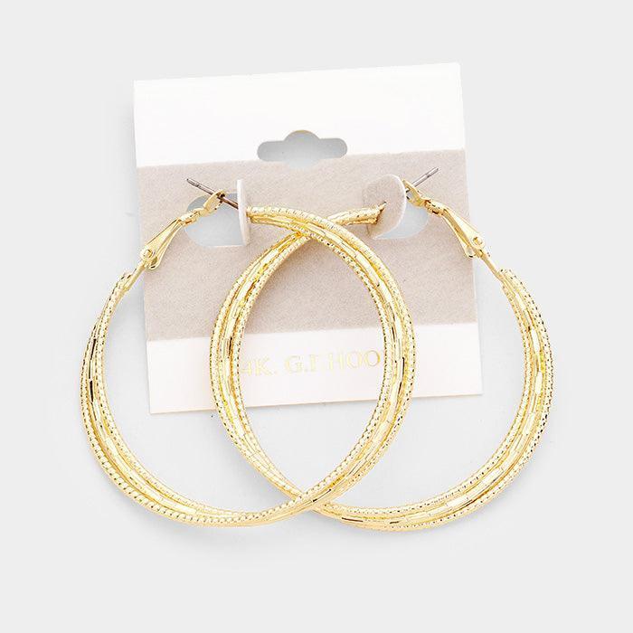 Gold 14k Gold Filled Textured Triple Hoop Earrings - Jewelry Store by Erik Rayo