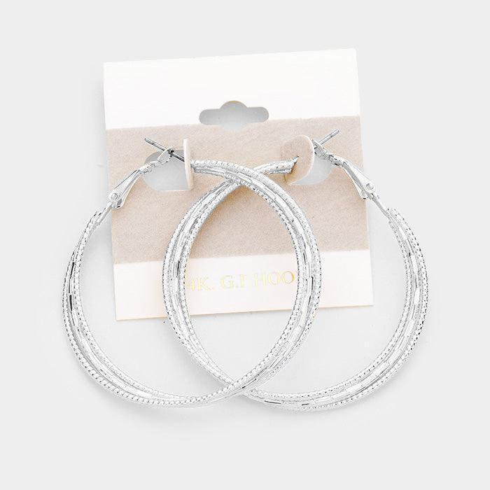 Gold 14k White Gold Filled Textured Triple Hoop Earrings - Jewelry Store by Erik Rayo