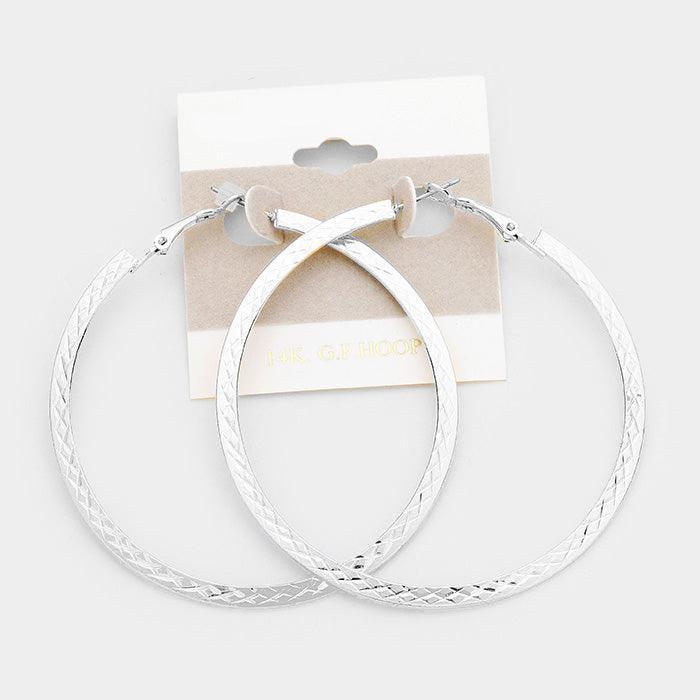 Gold 14k White Gold Filled Textured Hoop Earrings - Jewelry Store by Erik Rayo