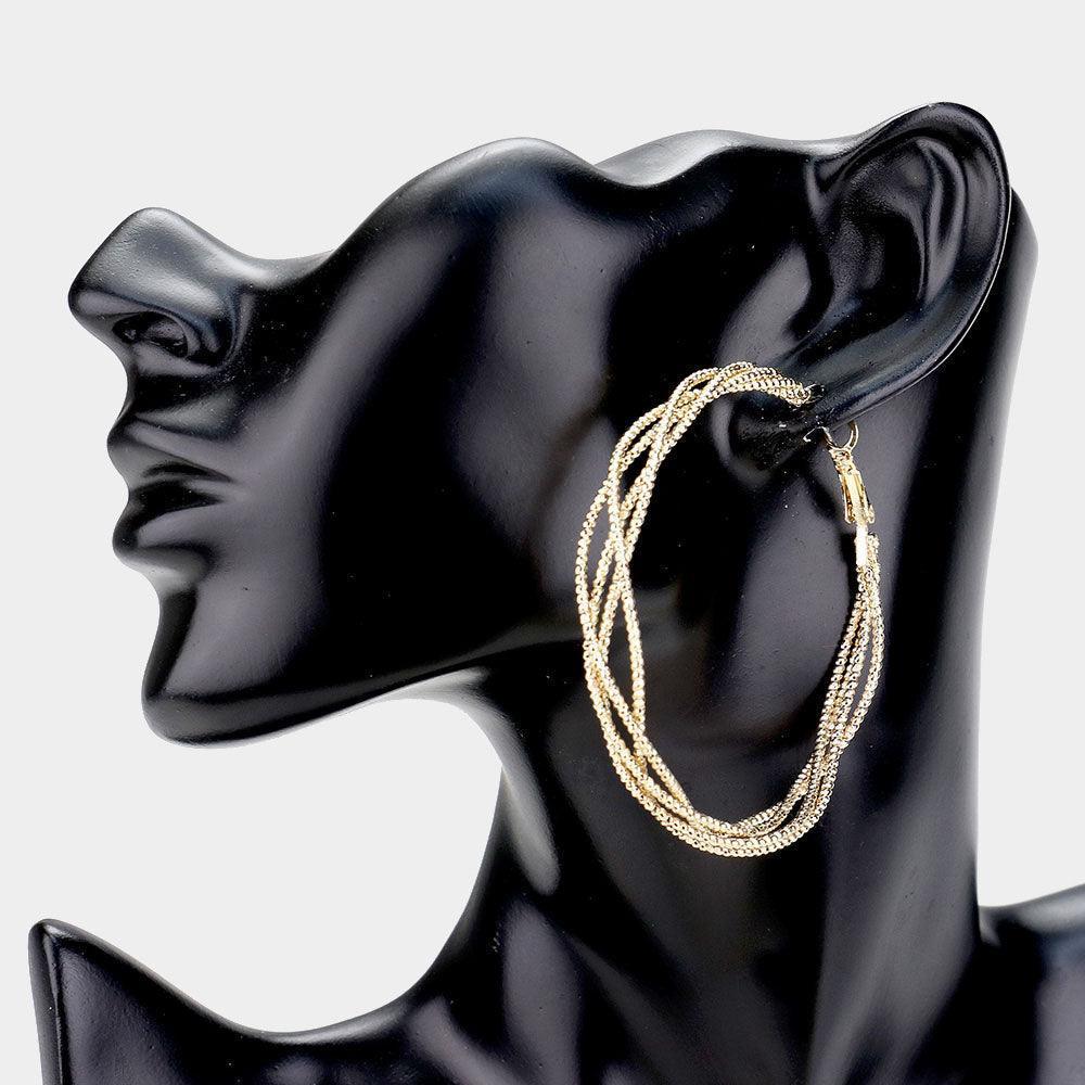 Gold Textured Open Circle Twist Hoop Earrings - Jewelry Store by Erik Rayo
