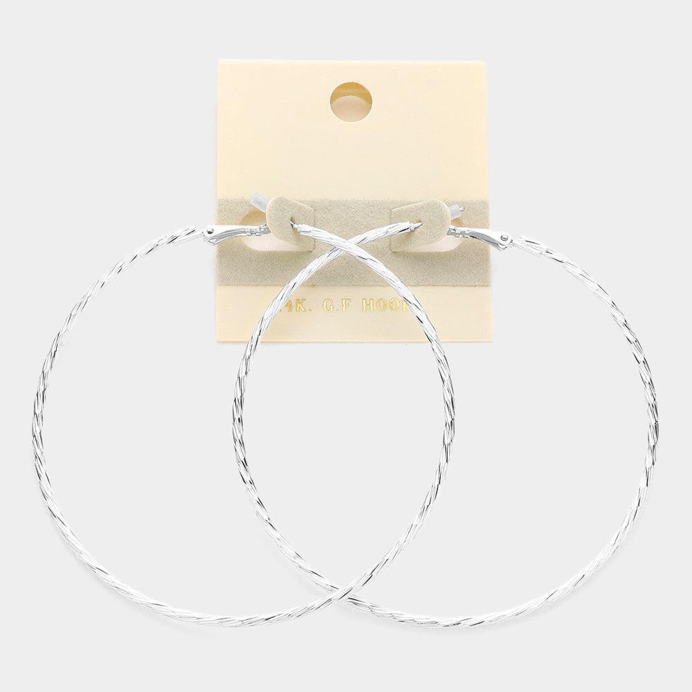 Gold 14K White Gold Filled Textured Hoop Earrings - Jewelry Store by Erik Rayo