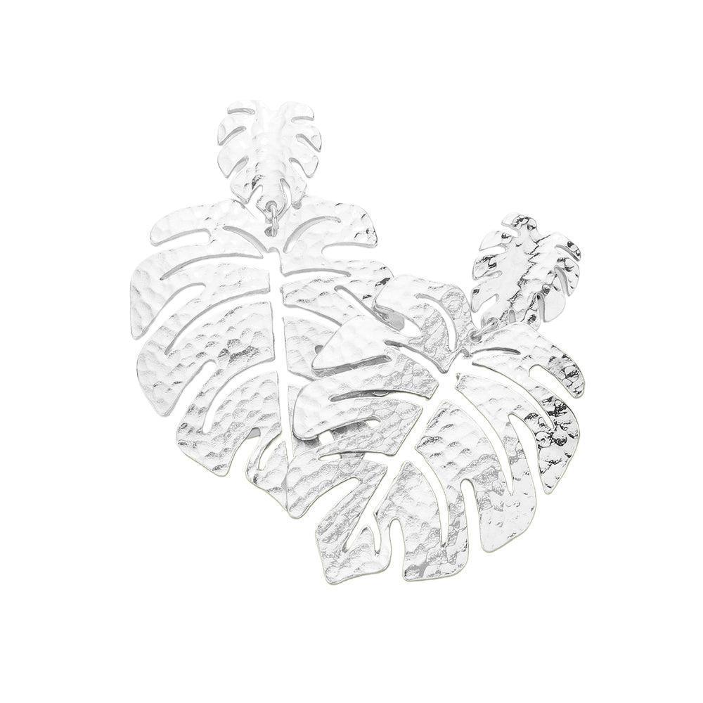 Double Metal Tropical Leaf Dangle Earrings - Jewelry Store by Erik Rayo
