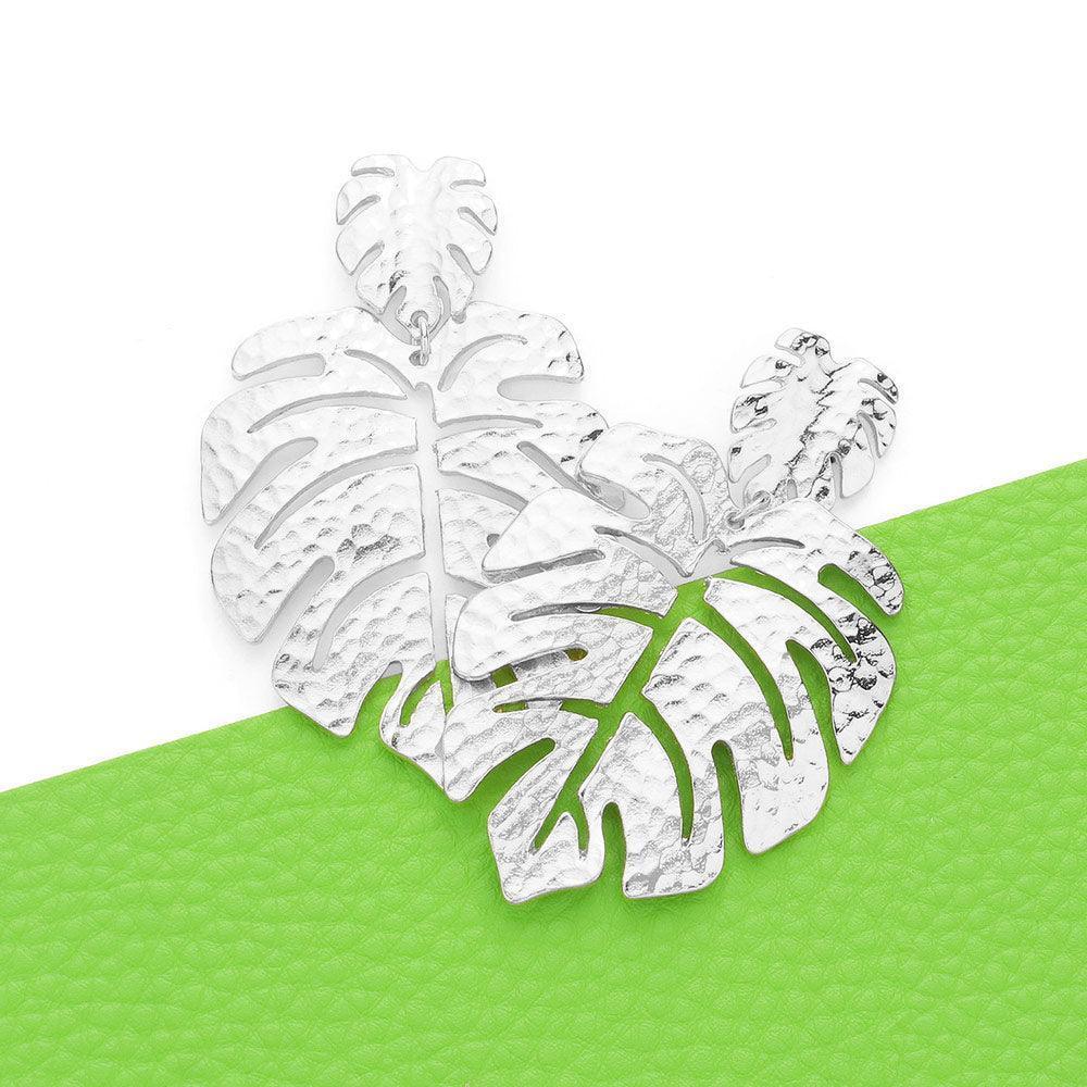 Double Metal Tropical Leaf Dangle Earrings - Jewelry Store by Erik Rayo