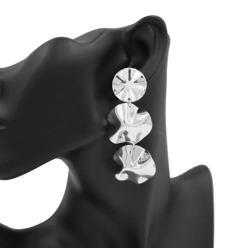 Crushed Triple Metal Round Link Dangle Earrings - Jewelry Store by Erik Rayo