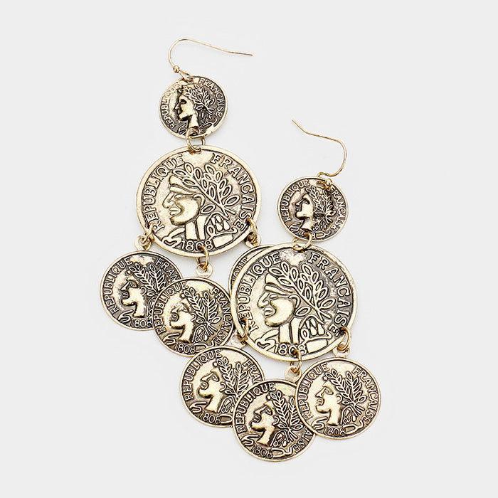 Gold Multi Coin Metal Earrings - Jewelry Store by Erik Rayo