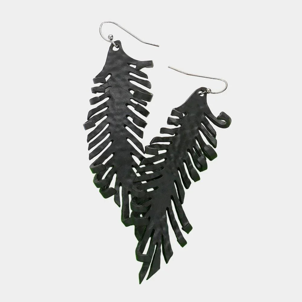 Black Hammered Metal Feather Earrings - Jewelry Store by Erik Rayo