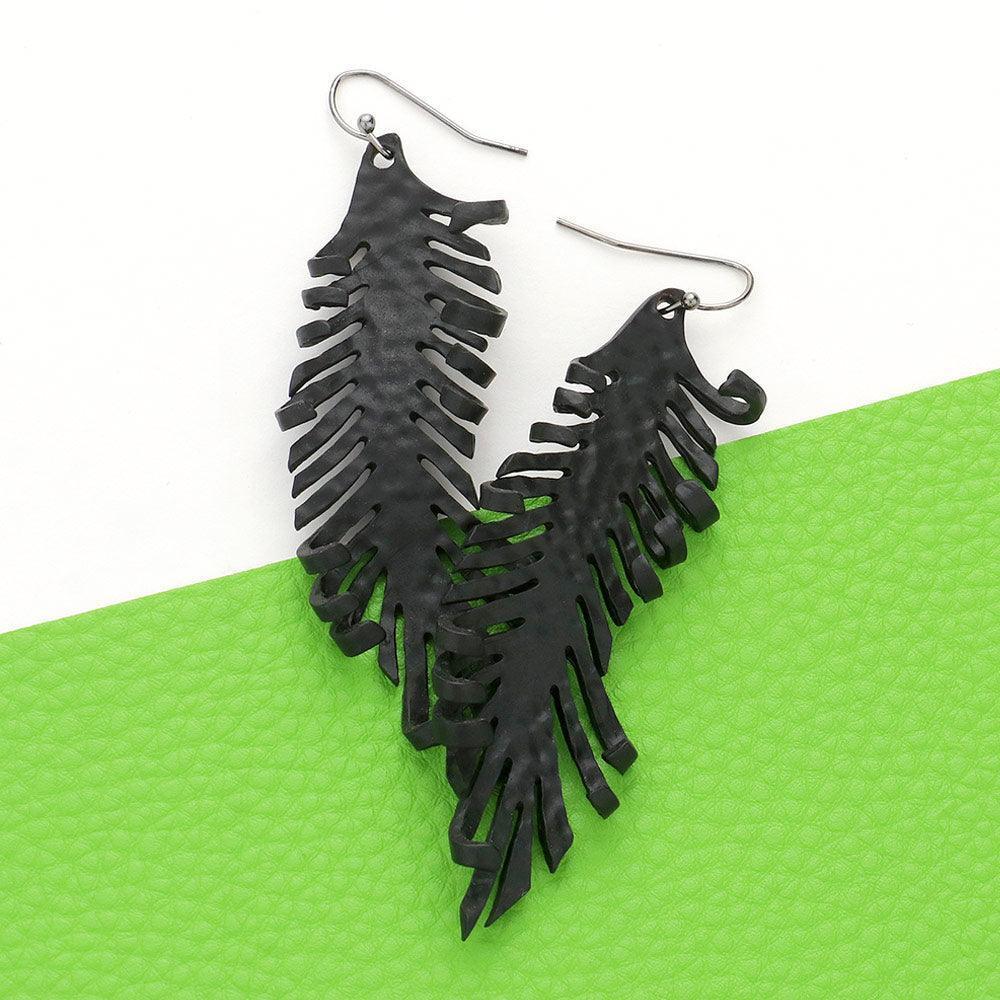 Black Hammered Metal Feather Earrings - Jewelry Store by Erik Rayo