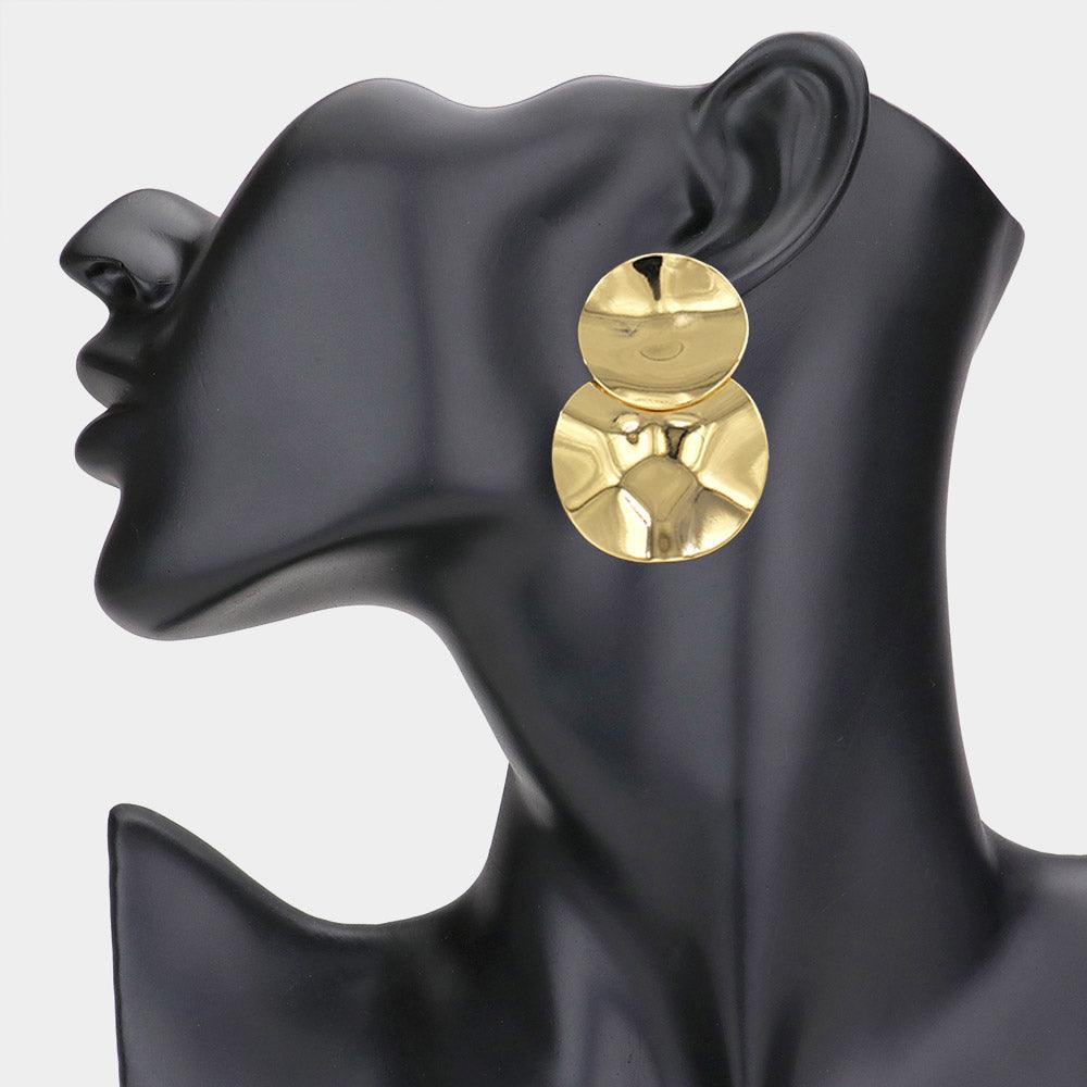 Gold Metal Disc Link Earrings