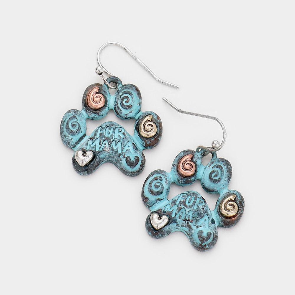 Fur Mama Animal Paw Metal Dangle Earrings - Jewelry Store by Erik Rayo