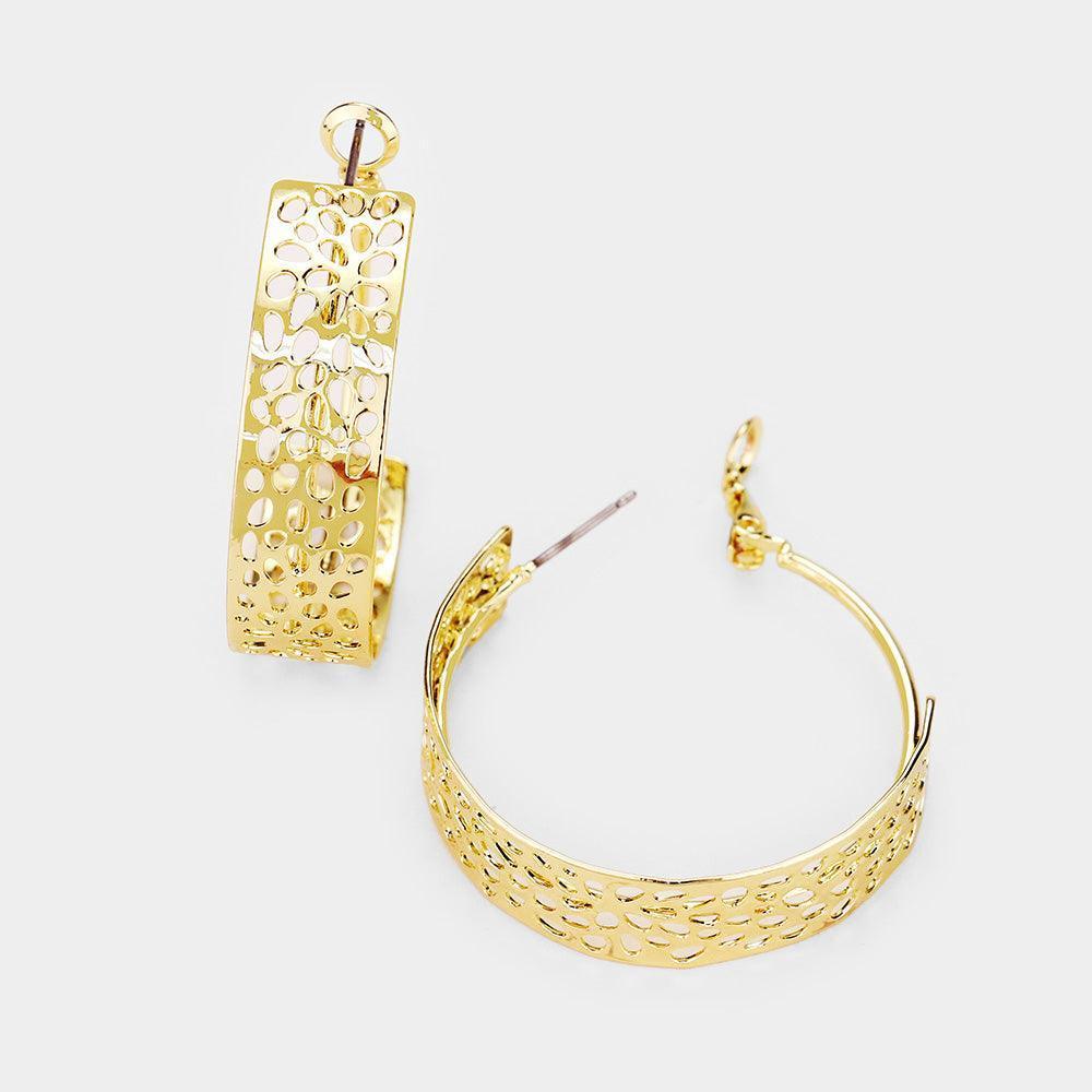 Gold Dot Punch Hole Metal Hoop Earrings - Jewelry Store by Erik Rayo