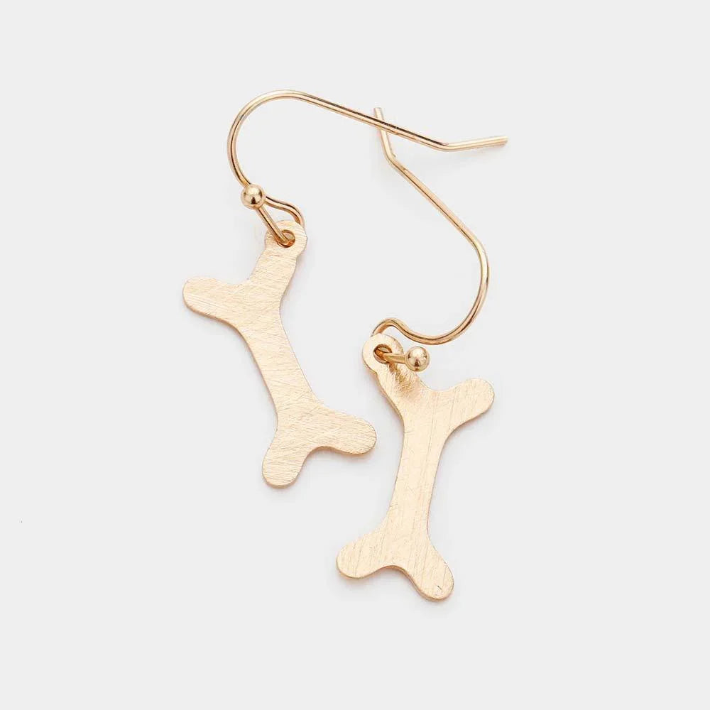Gold Dog Bone Brass Metal Earrings - Jewelry Store by Erik Rayo