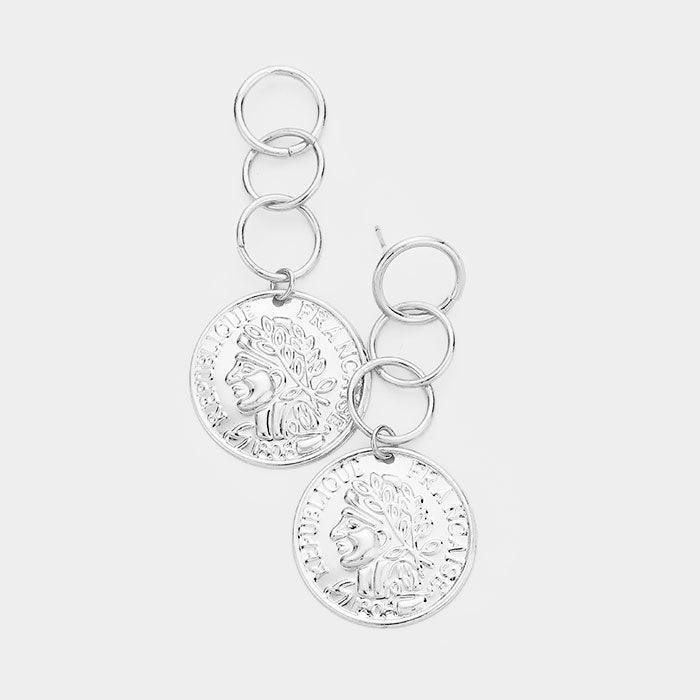 Metal Coin Drop Earrings - Jewelry Store by Erik Rayo