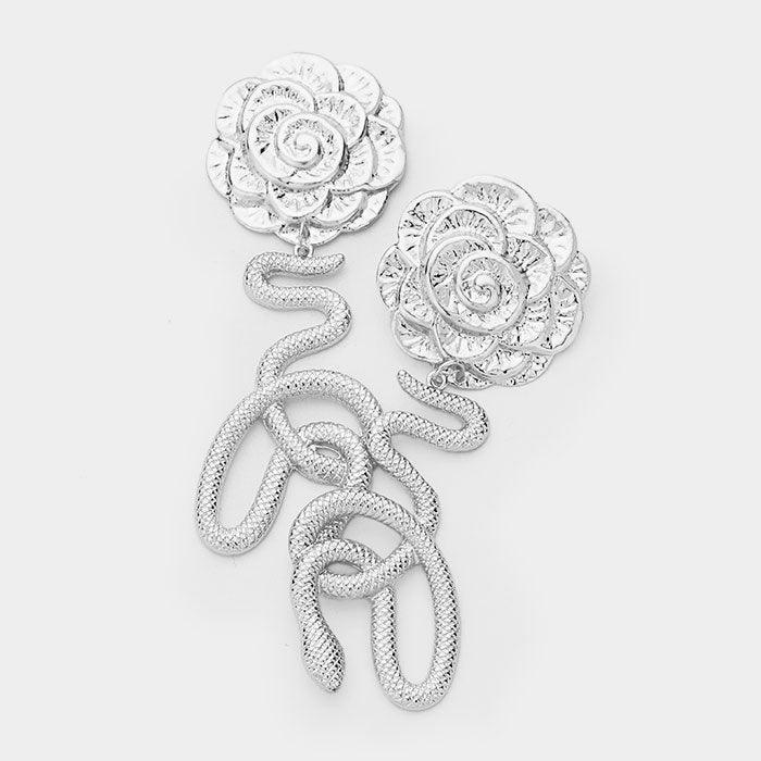 Metal Floral Snake Drop Earrings - Jewelry Store by Erik Rayo