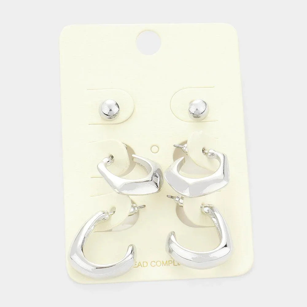 3Pairs - Metal Round Geometric Earrings - Jewelry Store by Erik Rayo