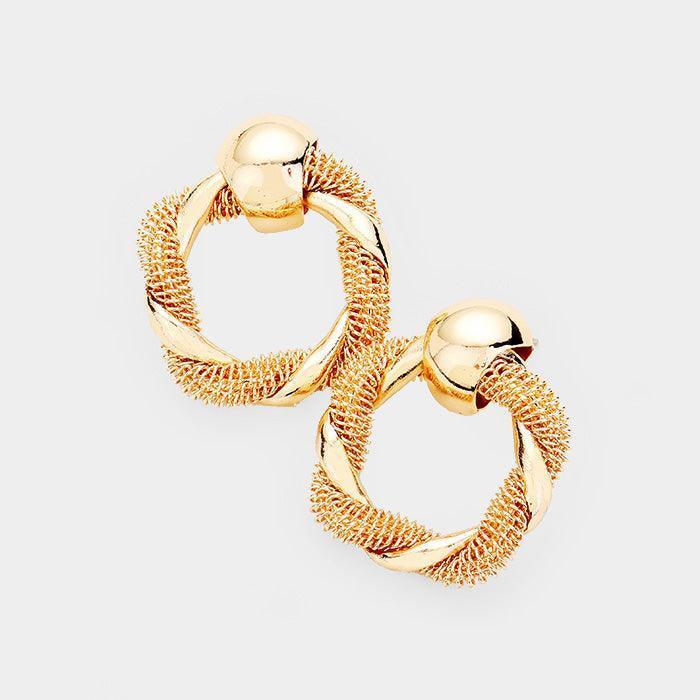 Gold Mesh Metal Chain Knot Earrings - Jewelry Store by Erik Rayo