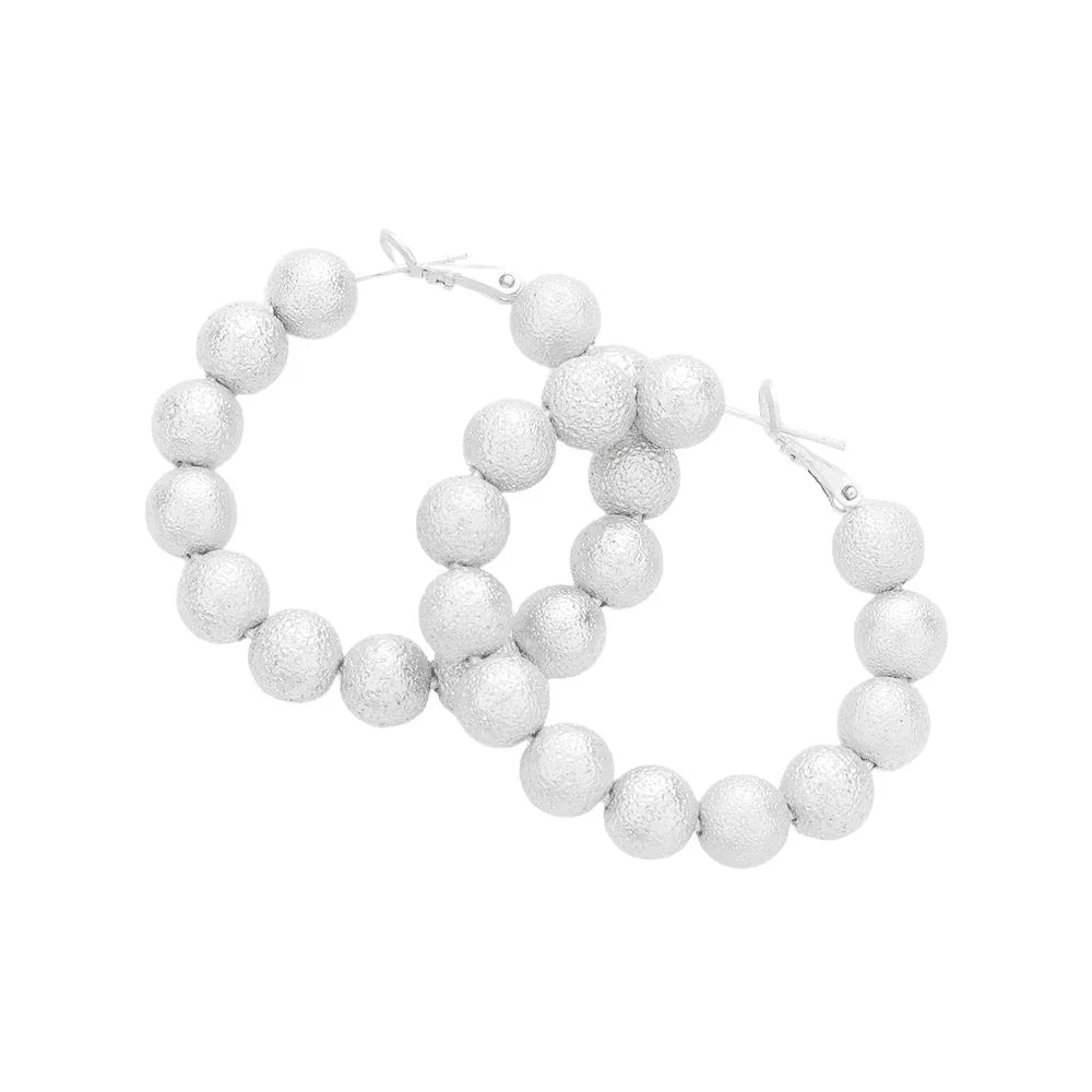 Silver 1.75 Inch Frosted Metal Ball Hoop Earrings - Jewelry Store by Erik Rayo