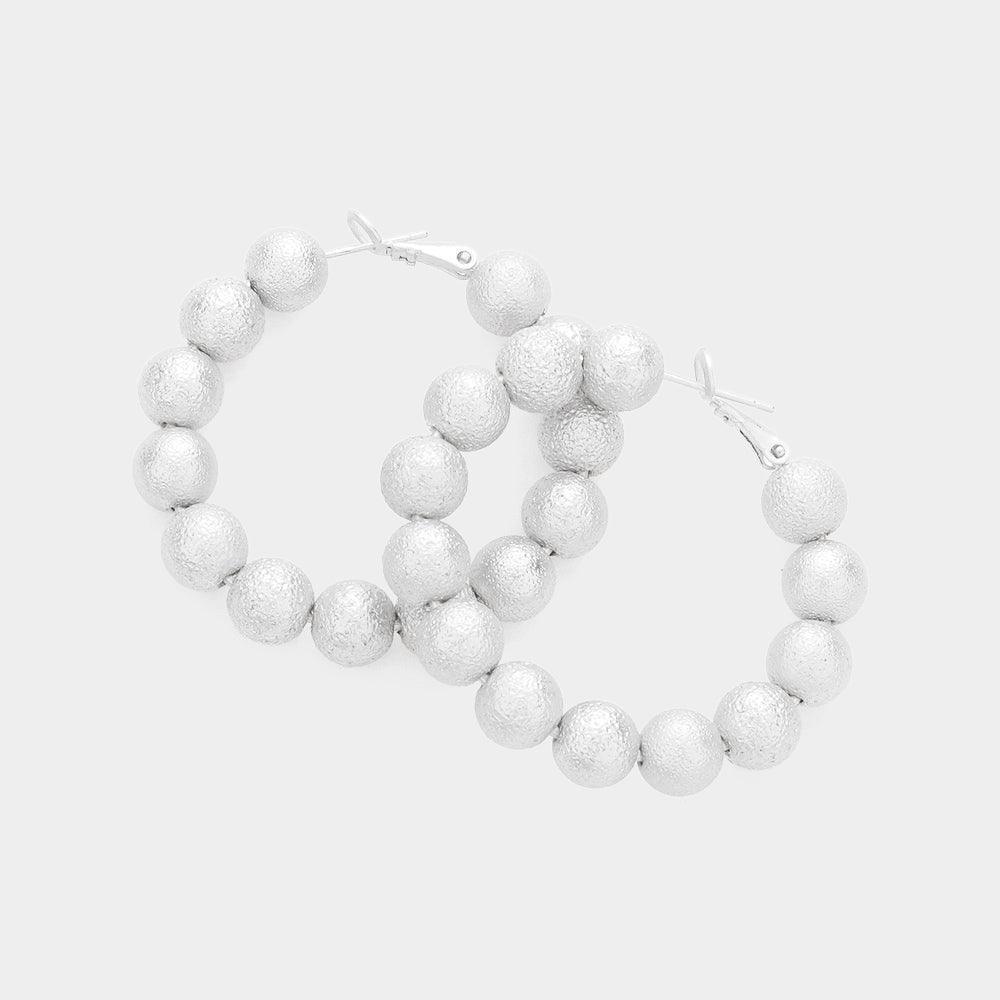 Silver 1.75 Inch Frosted Metal Ball Hoop Earrings - Jewelry Store by Erik Rayo