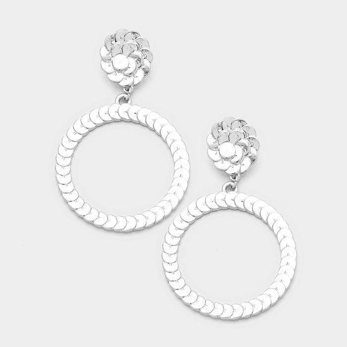 Metal Disc Cluster Pattern Metal Hoop Dangle Earrings - Jewelry Store by Erik Rayo
