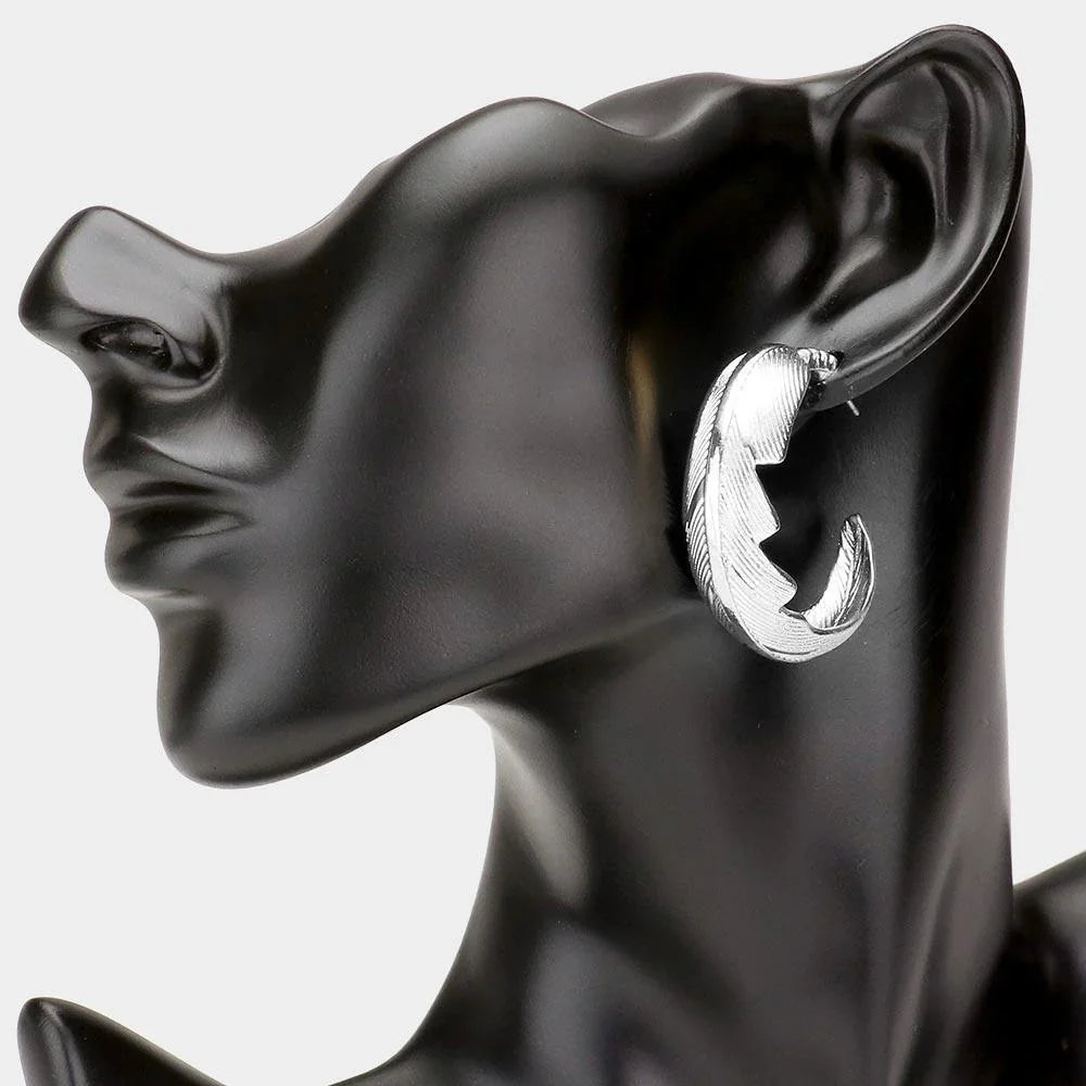 Metal Leaf Half Hoop Earrings - Jewelry Store by Erik Rayo