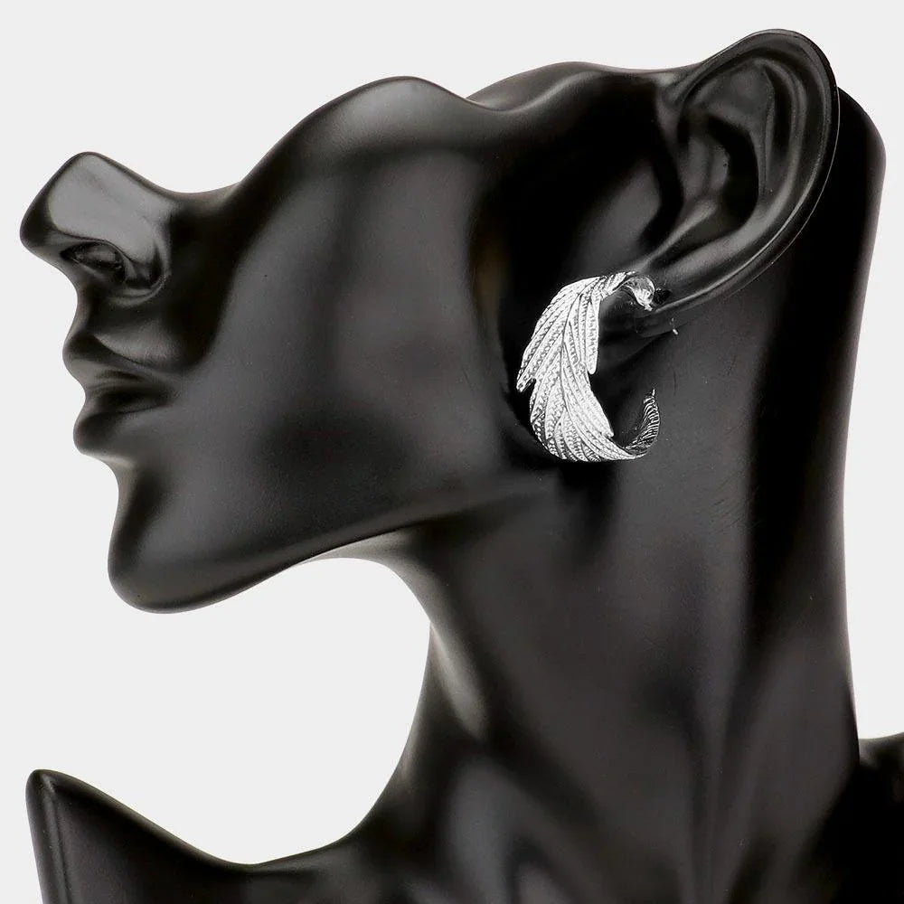 Metal Leaf Hoop Earrings - Jewelry Store by Erik Rayo