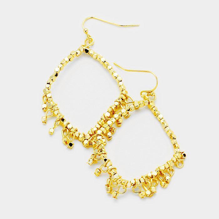Gold Metal Cube Beaded Diamond Shaped Dangle Earrings - Jewelry Store by Erik Rayo