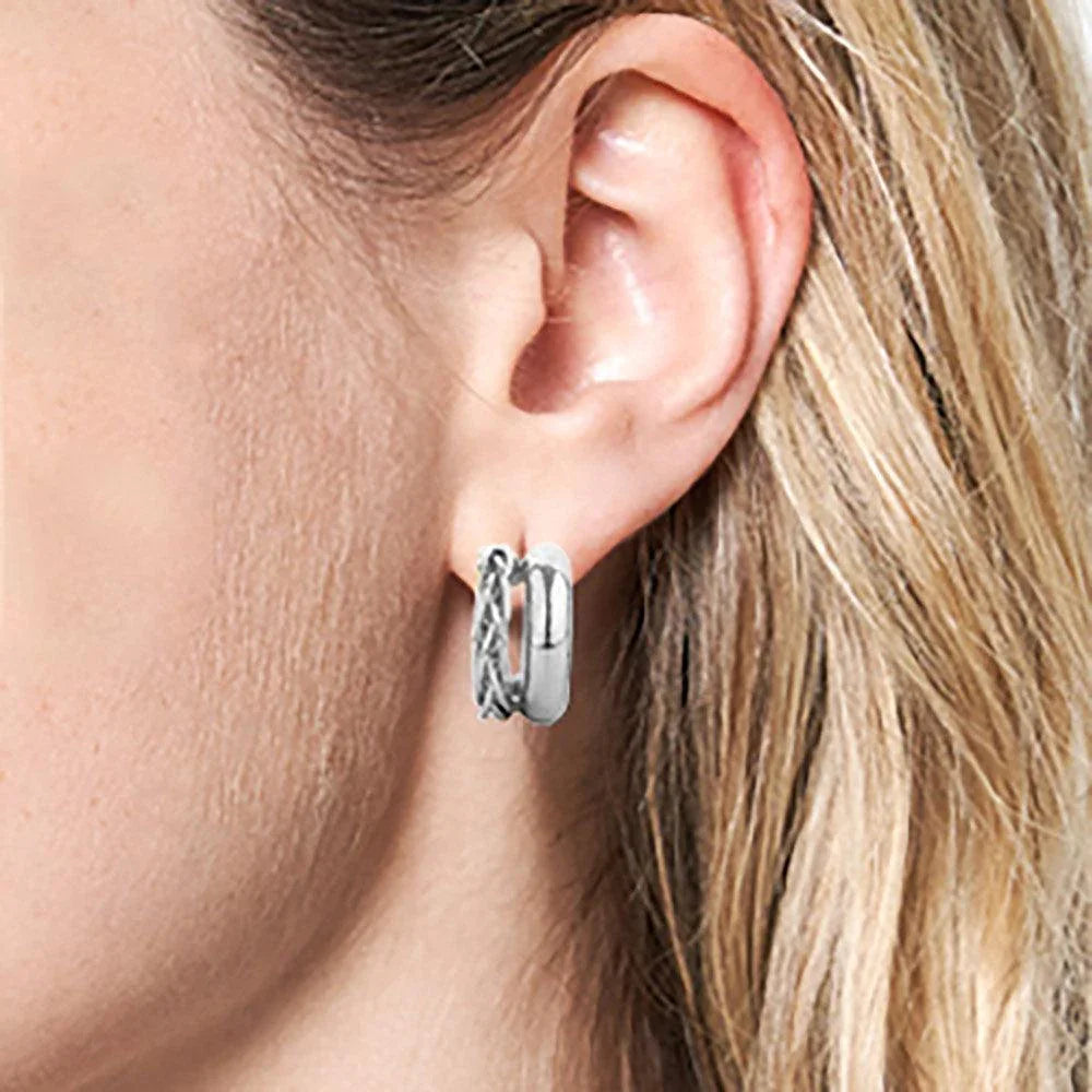 Silver White Gold Dipped Textured Metal Hoop Earrings - Jewelry Store by Erik Rayo