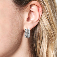 Load image into Gallery viewer, Silver White Gold Dipped Textured Metal Hoop Earrings
