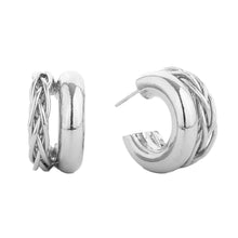 Load image into Gallery viewer, Silver White Gold Dipped Textured Metal Hoop Earrings
