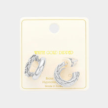 Load image into Gallery viewer, Silver White Gold Dipped Textured Metal Hoop Earrings
