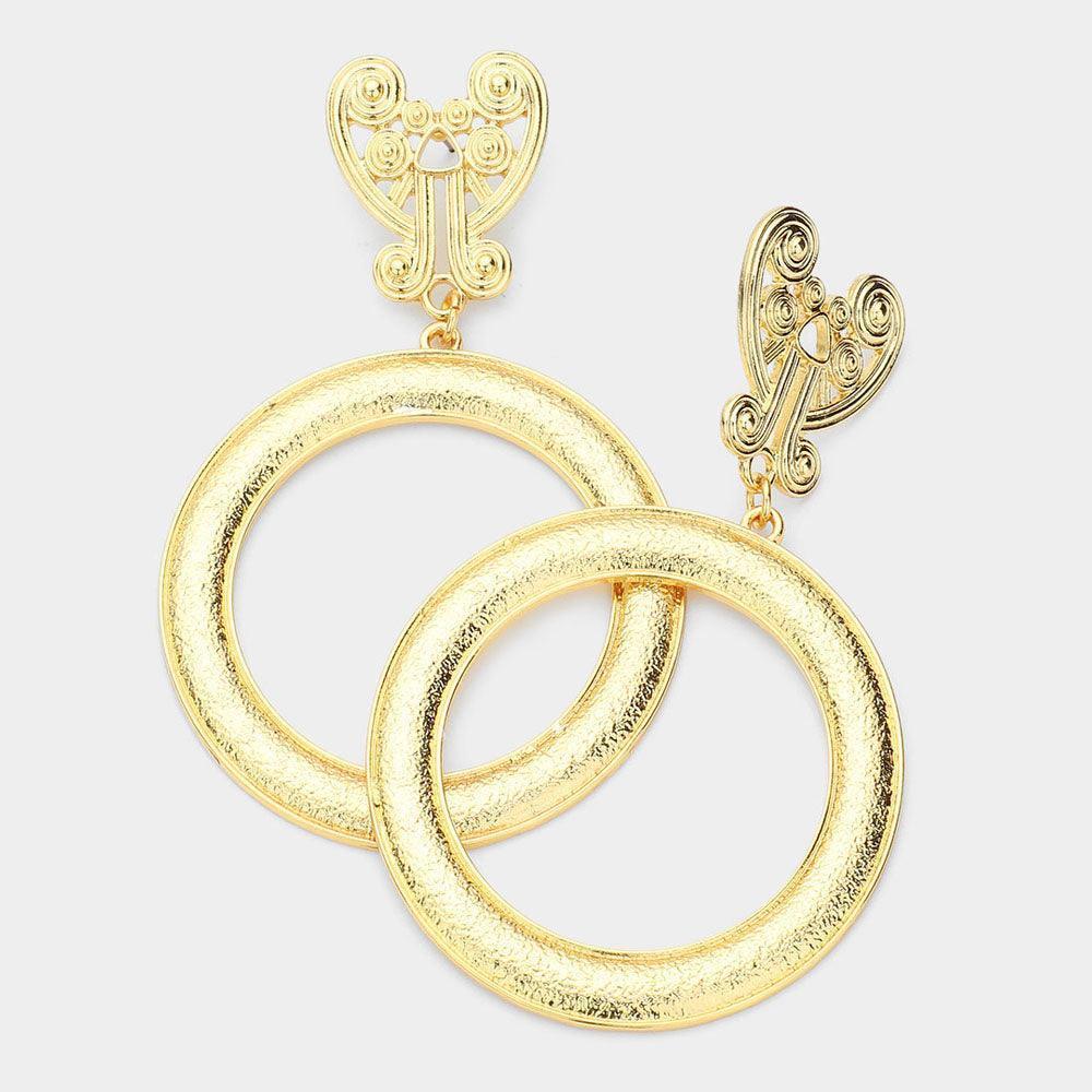 Gold Abstract Metal Open Circle Link Dangle Earrings - Jewelry Store by Erik Rayo