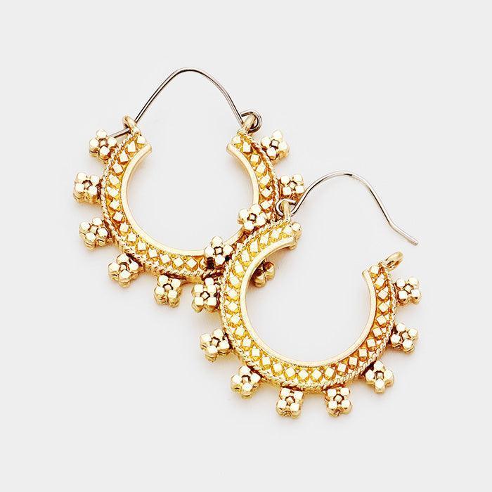 Gold Ethnic Patterned Metal Earrings - Jewelry Store by Erik Rayo