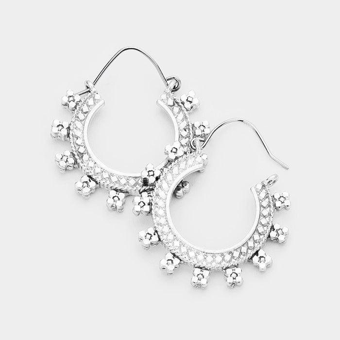 Silver Ethnic Patterned Metal Earrings - Jewelry Store by Erik Rayo