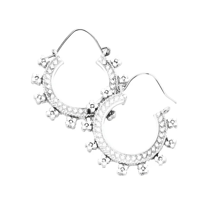 Silver Ethnic Patterned Metal Earrings - Jewelry Store by Erik Rayo