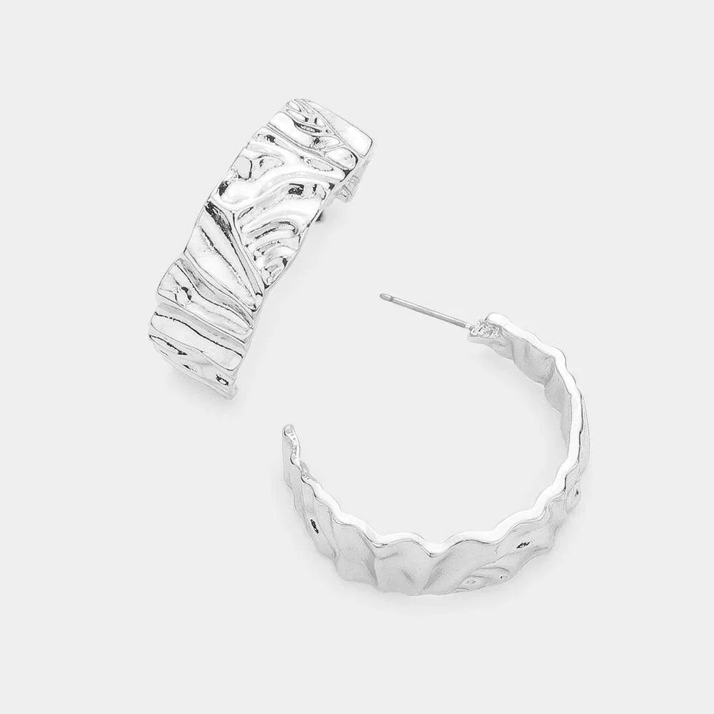 Crushed Metal Hoop Earrings - Jewelry Store by Erik Rayo