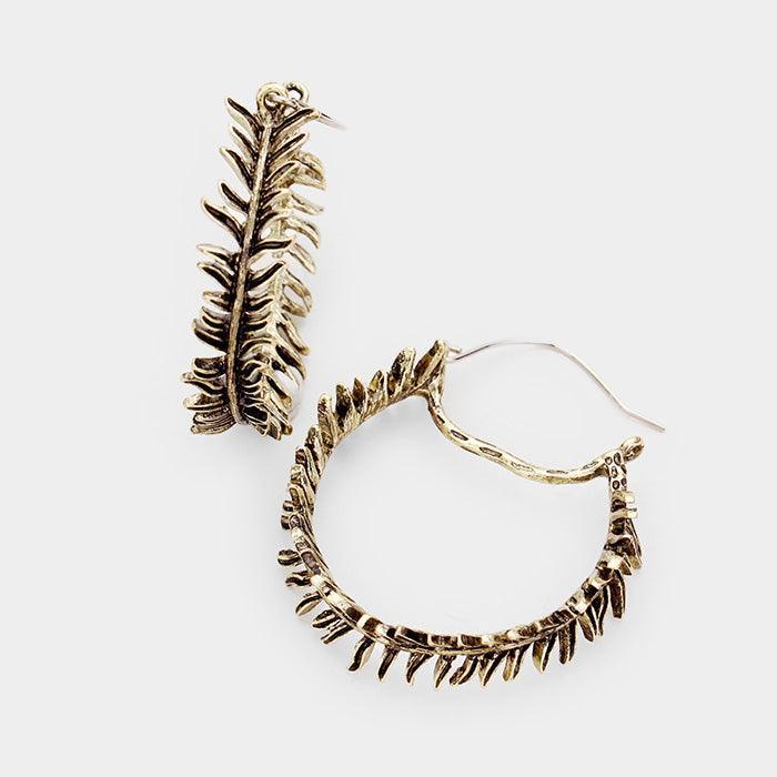 Gold Metal Feather Hoop Earrings - Jewelry Store by Erik Rayo