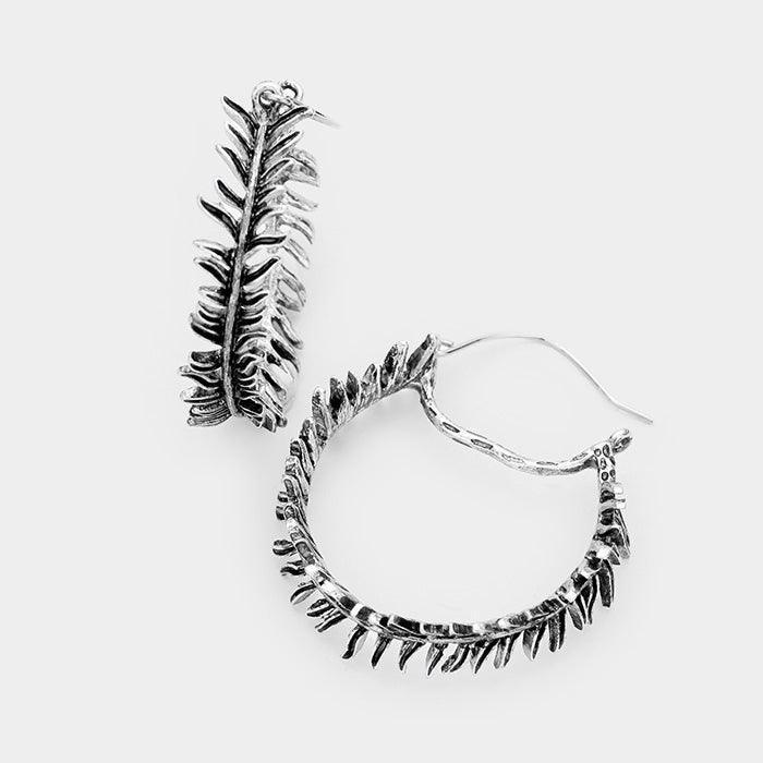 Silver Metal Feather Hoop Earrings - Jewelry Store by Erik Rayo