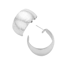 Load image into Gallery viewer, Silver Dipped Textured Metal Hoop Earrings
