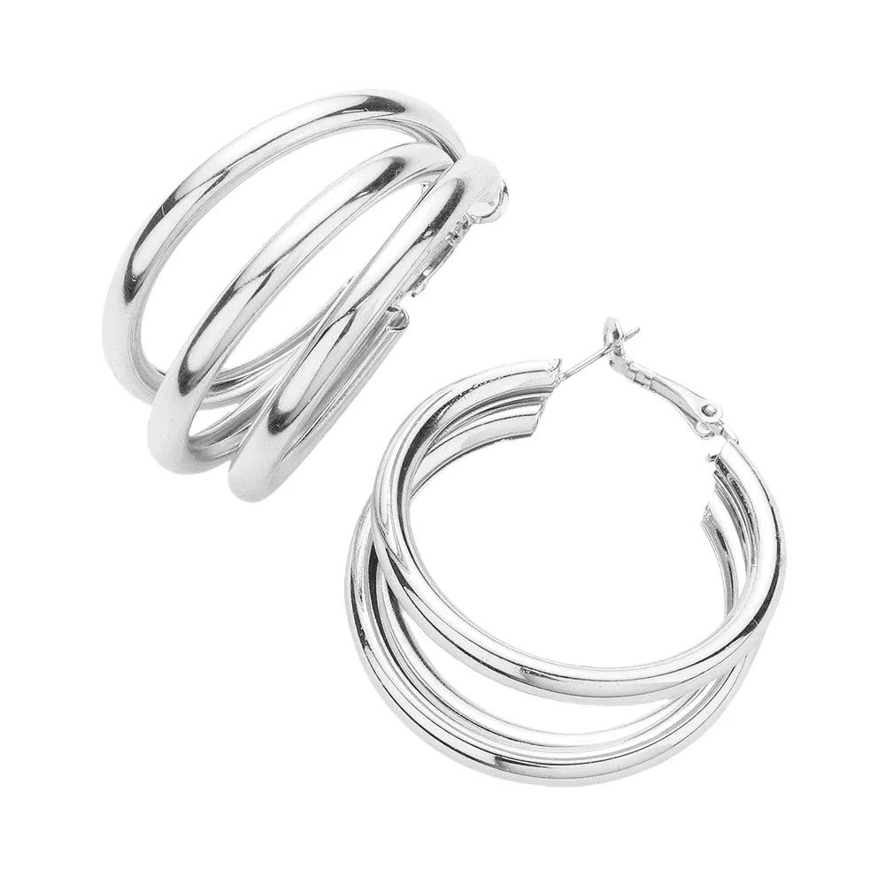 Silver Dipped Split Metal Hoop Earrings - Jewelry Store by Erik Rayo
