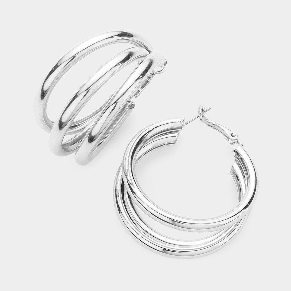 Silver Dipped Split Metal Hoop Earrings - Jewelry Store by Erik Rayo