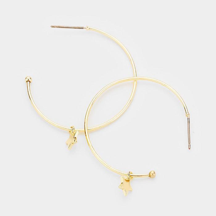 Gold Metal Hoop Star Dangle Earrings - Jewelry Store by Erik Rayo