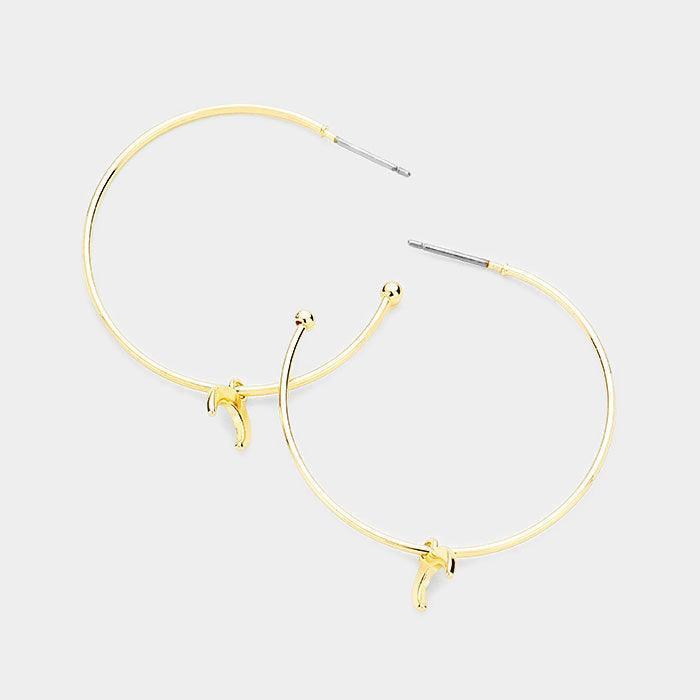Gold Metal Hoop Metal Moon Dangle Earrings - Jewelry Store by Erik Rayo
