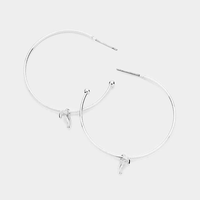Metal Hoop Metal Moon Dangle Earrings - Jewelry Store by Erik Rayo